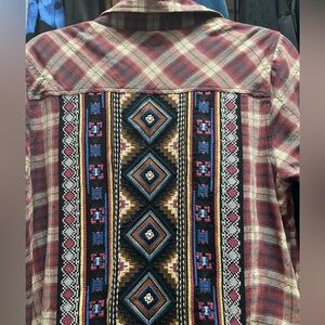 Andree By Unit plaid embroidered long duster tunic